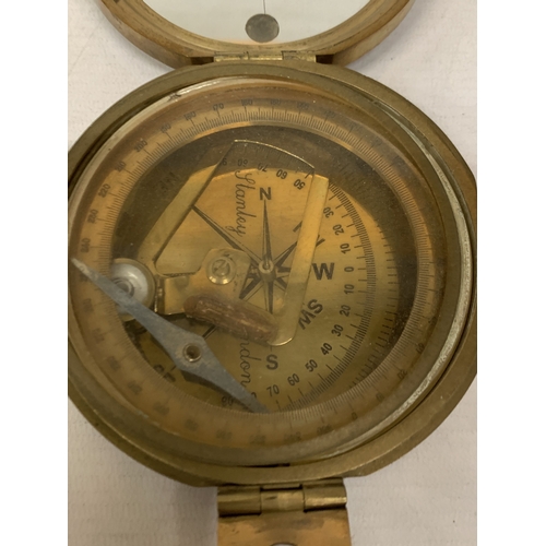 31 - A BRASS STANLEY LONDON BRUNTON COMPASS WITH A NATURAL SINE TABLE