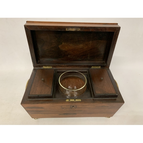 36 - A REGENCY SARCOPHAGUS WOODEN AND BRASS TEA CADDY
