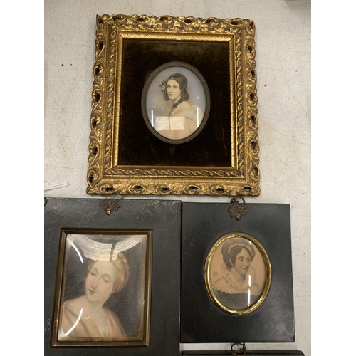 39 - A COLLECTION OF MINIATURE PORTRAITS TO INCLUDE VICTORIAN SILHOUETTE'S, ITALIAN RENAISSANCE, ETC.,