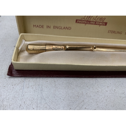 49 - A VINTAGE LIFE-LONG STERLING SILVER PROPELLING PENCIL IN BOX
