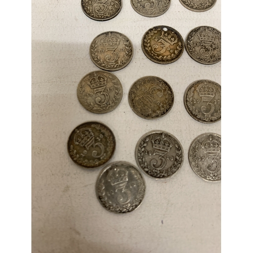50 - A GROUP OF FIFTEEN PRE 1920 SILVER THREEPENCES