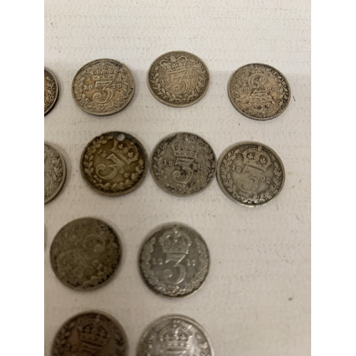 50 - A GROUP OF FIFTEEN PRE 1920 SILVER THREEPENCES