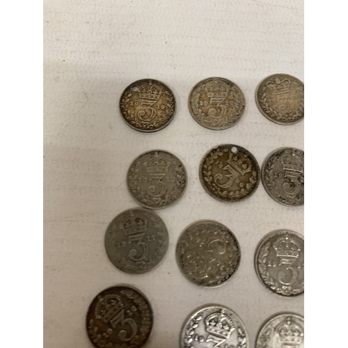 50 - A GROUP OF FIFTEEN PRE 1920 SILVER THREEPENCES