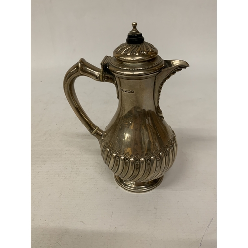 1 - A LATE 19TH CENTURY HALLMARKED LONDON SILVER COFFEEPOT WITH A PYRIFORM BODY WITH LOBED FLUTING TO TH... 
