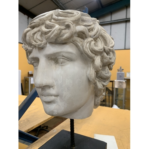 10 - A PLASTER REPRODUCTION BUST OF THE ROMAN-ERA SCULPTURE OF ANTINOUS - APPROX 47 CM