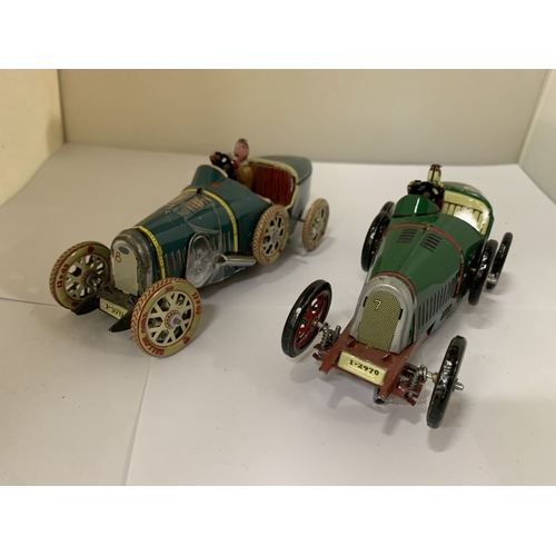 TWO TIN PLATE KEY WIND BUGATTI CARS - WITH KEYS