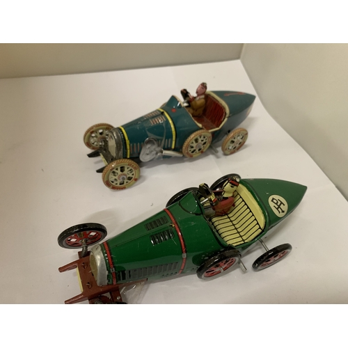 TWO TIN PLATE KEY WIND BUGATTI CARS - WITH KEYS