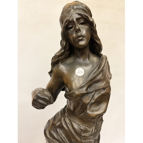 17 - A PRISE DE CORSAIRE BRONZE STATUE BY EMMANUEL VILLANIS OF A STANDING MAIDEN ON A NATURALISTIC BASE -... 