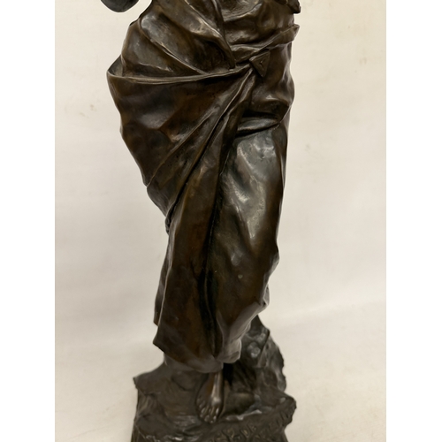 17 - A PRISE DE CORSAIRE BRONZE STATUE BY EMMANUEL VILLANIS OF A STANDING MAIDEN ON A NATURALISTIC BASE -... 