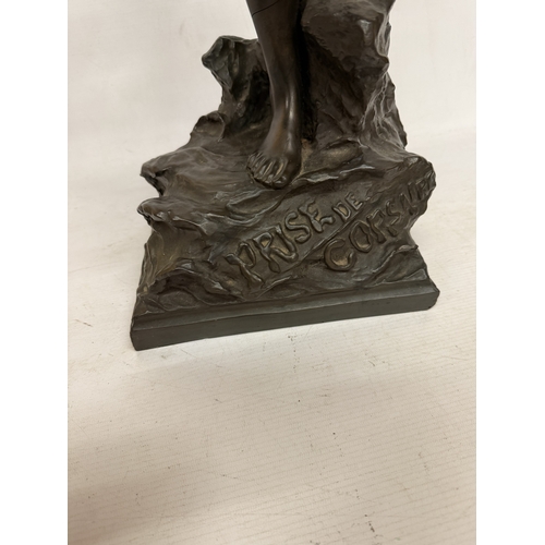 17 - A PRISE DE CORSAIRE BRONZE STATUE BY EMMANUEL VILLANIS OF A STANDING MAIDEN ON A NATURALISTIC BASE -... 