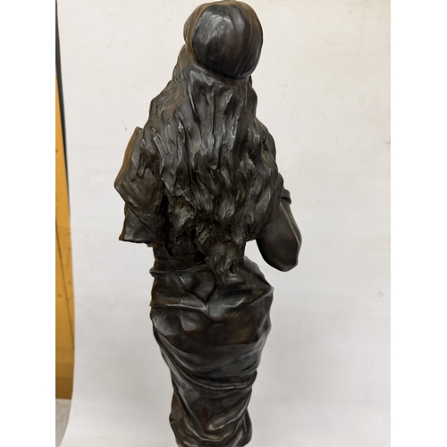 17 - A PRISE DE CORSAIRE BRONZE STATUE BY EMMANUEL VILLANIS OF A STANDING MAIDEN ON A NATURALISTIC BASE -... 