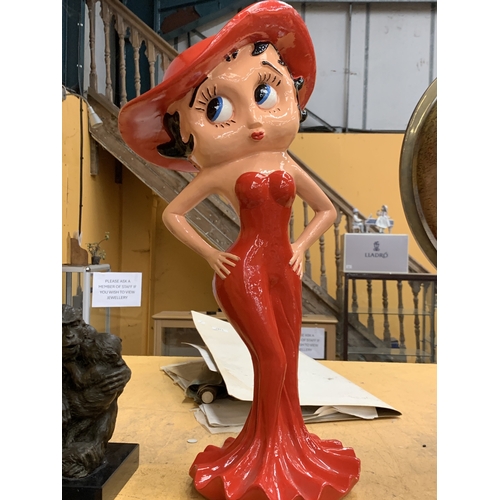 A LARGE BETTY BOOP FIGURINE IN A RED DRESS - 58 CM