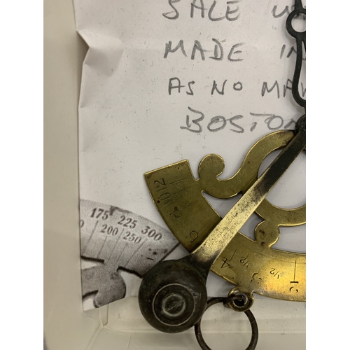 217 - A BRASS POSTAL SCALE MADE IN BOSTON. USA