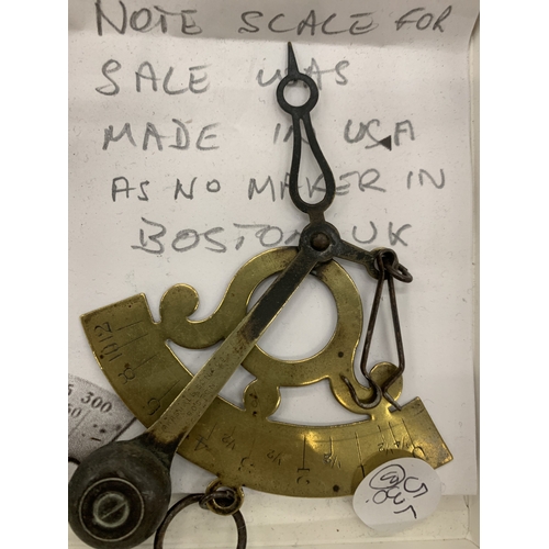 217 - A BRASS POSTAL SCALE MADE IN BOSTON. USA