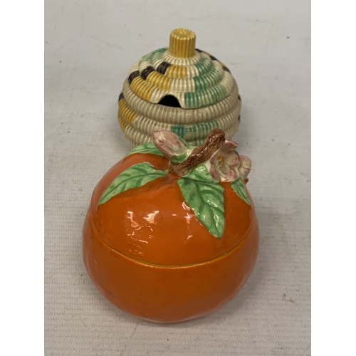 15 - TWO CLARICE CLIFF PRESERVE POTS TO INCLUDE BIZARRE RAFFIA INDIANA FROM THE 1930'S AND FANTASQUE ORAN... 