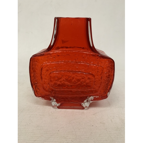 19 - A RED WHITEFRIARS STYLE TEXTURED TV VASE