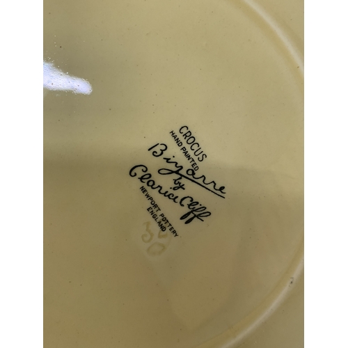 28 - TWO CLARICE CLIFF BIZARRE CROCUS PATTERN PLATES, DIAMETER 22.5CM