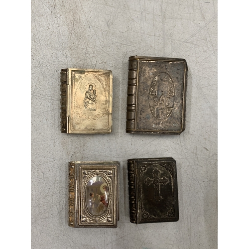 32 - FOUR VINTAGE WHITE METAL RELIGIOUS THEMED VESTA CASES