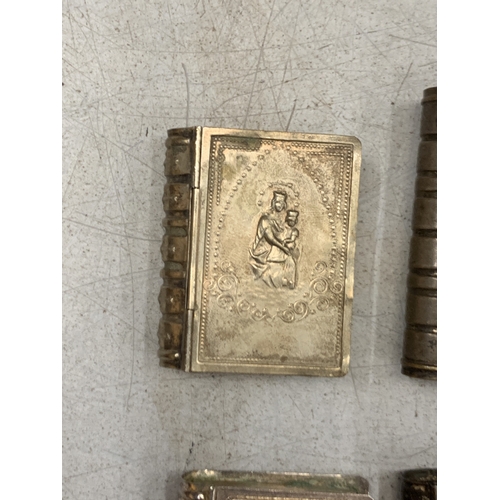 32 - FOUR VINTAGE WHITE METAL RELIGIOUS THEMED VESTA CASES