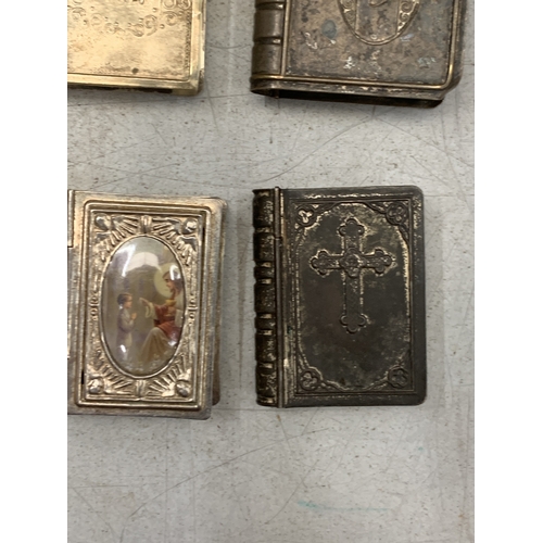 32 - FOUR VINTAGE WHITE METAL RELIGIOUS THEMED VESTA CASES