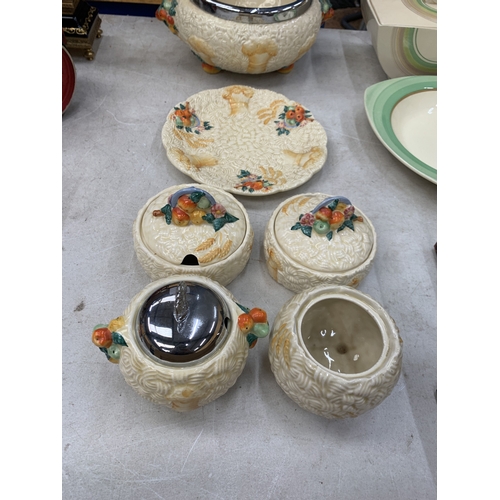 8 - SIX PIECES OF CLARICE CLIFF 'CELTIC HARVEST' TO INCLUDE A BOWL, PLATE AND LIDDED POTS