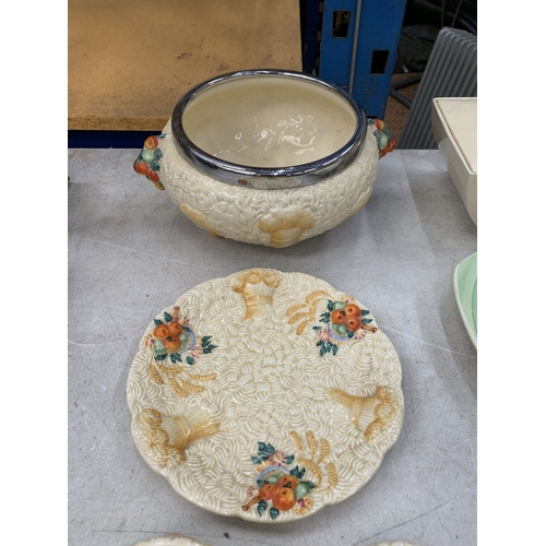 8 - SIX PIECES OF CLARICE CLIFF 'CELTIC HARVEST' TO INCLUDE A BOWL, PLATE AND LIDDED POTS