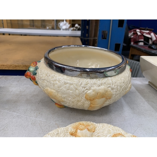 8 - SIX PIECES OF CLARICE CLIFF 'CELTIC HARVEST' TO INCLUDE A BOWL, PLATE AND LIDDED POTS