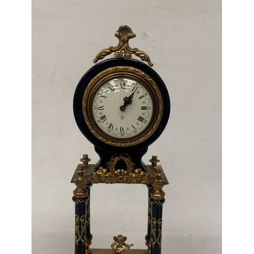 9 - A BRASS AND ENAMEL MANTLE CLOCK, CHIMES ON THE QUARTER HOUR