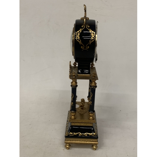 9 - A BRASS AND ENAMEL MANTLE CLOCK, CHIMES ON THE QUARTER HOUR