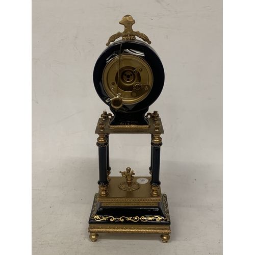 9 - A BRASS AND ENAMEL MANTLE CLOCK, CHIMES ON THE QUARTER HOUR