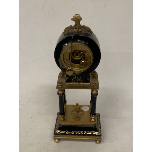 9 - A BRASS AND ENAMEL MANTLE CLOCK, CHIMES ON THE QUARTER HOUR