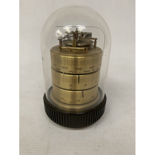 38 - A GERMAN BARIGO BRASS WEATHER STATION BAROMETER WITH A DOME