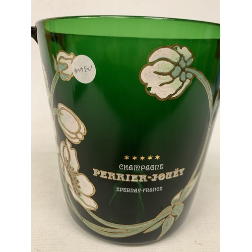 52 - AN EMERALD GREEN GLASS PERRIER-JOUET CHAMPAGNE BUCKET WITH WHITE ANENOME FLORAL MOTIF