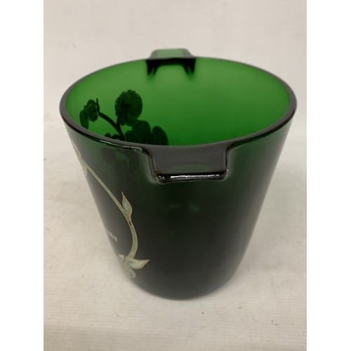 52 - AN EMERALD GREEN GLASS PERRIER-JOUET CHAMPAGNE BUCKET WITH WHITE ANENOME FLORAL MOTIF