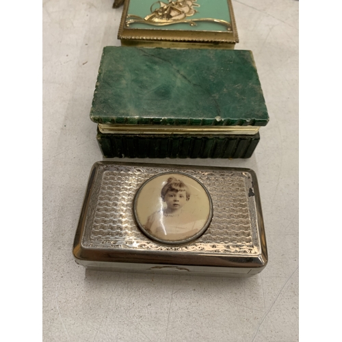 51 - FOUR VINTAGE BOXES TO INCLUDE AN ART DECO WITH LEAPING DEER, ONYX, ETC