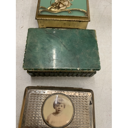 51 - FOUR VINTAGE BOXES TO INCLUDE AN ART DECO WITH LEAPING DEER, ONYX, ETC