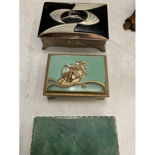 51 - FOUR VINTAGE BOXES TO INCLUDE AN ART DECO WITH LEAPING DEER, ONYX, ETC