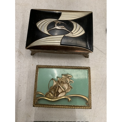 51 - FOUR VINTAGE BOXES TO INCLUDE AN ART DECO WITH LEAPING DEER, ONYX, ETC