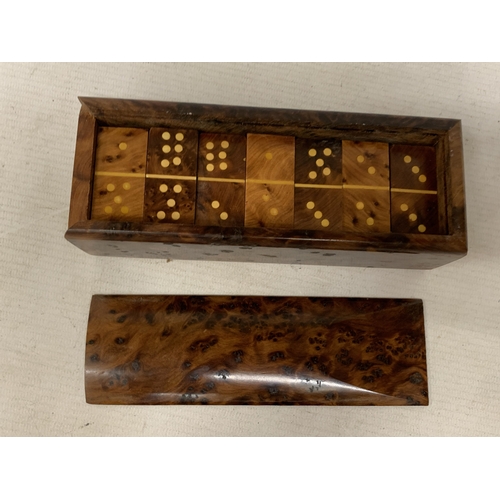 58 - A SET OF MOROCCAN BURL THUYA WOOD DOMINOES BOXED
