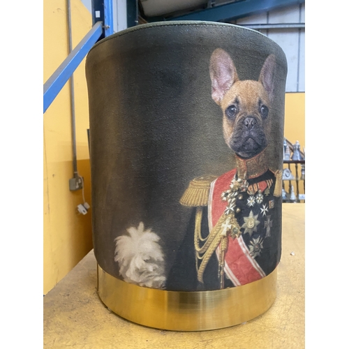 63 - A FRENCH BULLDOG FABRIC FOOTSTOOL, HEIGHT APPR0X 37CM