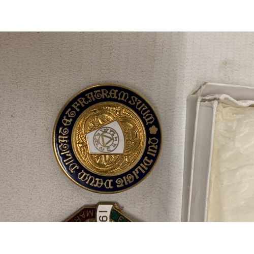 75 - THREE MASONIC ENAMEL BADGES