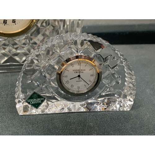 148 - TWO GLASS MANTLE CLOCKS TO INCLUDE EDINBURGH CRYSTAL
