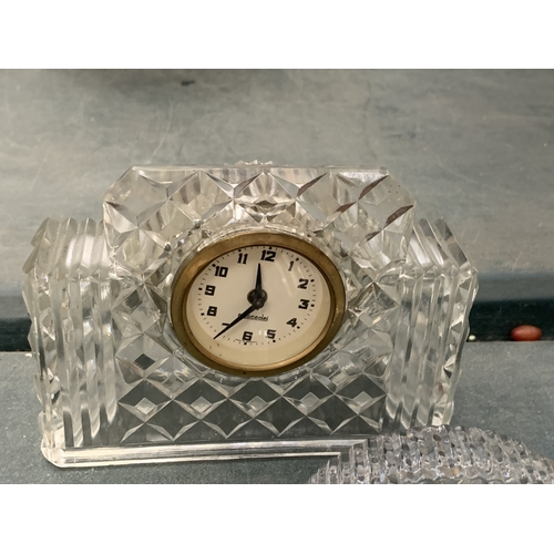 148 - TWO GLASS MANTLE CLOCKS TO INCLUDE EDINBURGH CRYSTAL