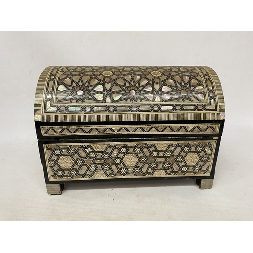13 - AN EGYPTIAN HANDCRAFTED TREASURE CHEST WITH GEOMETRIC MOTHER OF PEARL AND ABALONE SHELL INLAY - APPR... 
