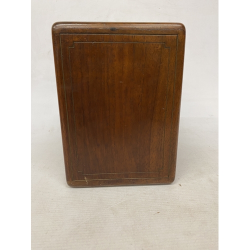 3 - A VINTAGE THREE DOOR CAMPAIGN JEWELLERY CABINET WITH BRASS RECESSED HANDLES, COMPLETE WITH KEY AND D... 