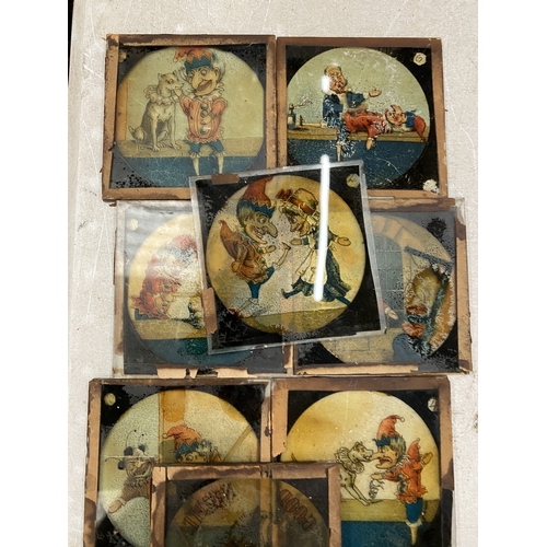 8 - A COLLECTION OF VICTORIAN MAGIC LANTERN SLIDES FEATURING COLOURFUL ILLUSTRATION FROM A PUNCH AND JUD... 