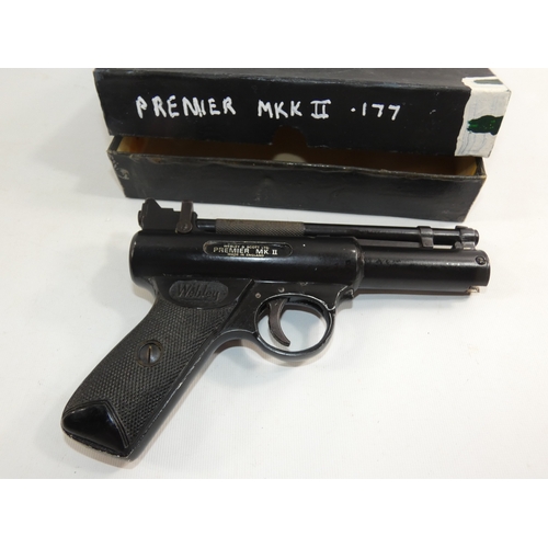 302 - A BOXED WEBLEY PREMIER MKII 0.177 CALIBRE AIR PISTOL, 16.5CM BARREL
