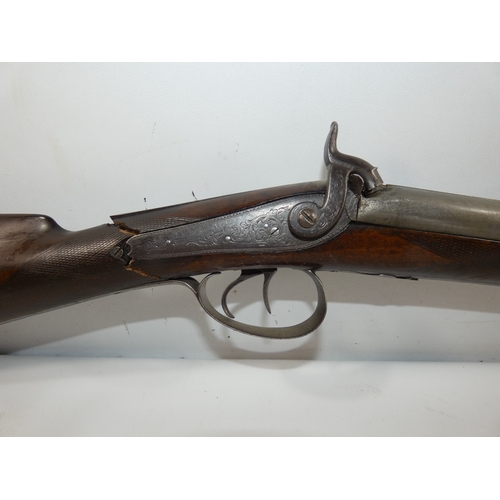 307 - A MID 19TH CENTURY PERCUSSION CAP SIDE BY SIDE 16 BORE SHOTGUN BY WALTON AND CO, 71CM BARRELS, LENGT... 
