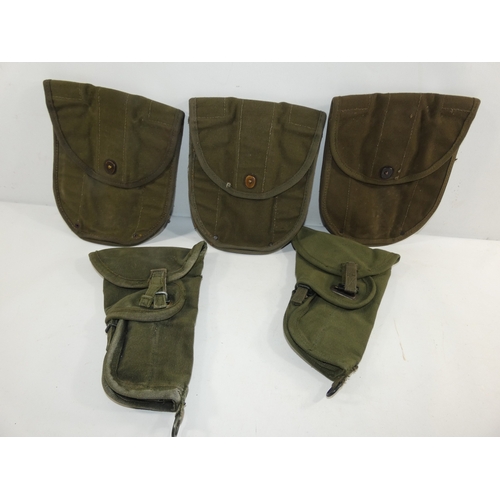 309 - A COLLECTION OF THREE MILITARY CANVAS POUCHES AND TWO HOLSTERS (5)