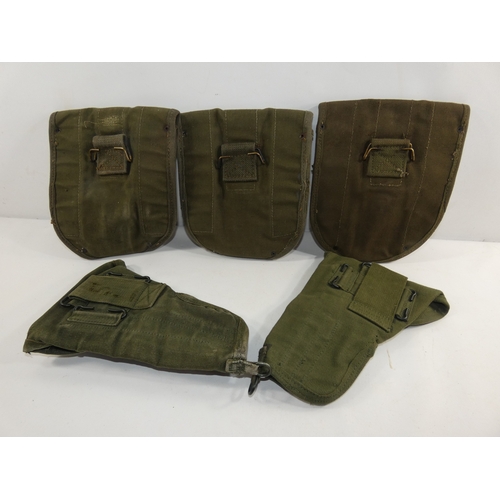 309 - A COLLECTION OF THREE MILITARY CANVAS POUCHES AND TWO HOLSTERS (5)